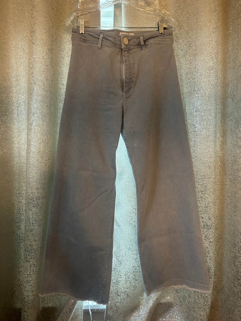Zara - High-Waist Wide-Leg Jeans in Faded Charcoal - distressed bottom